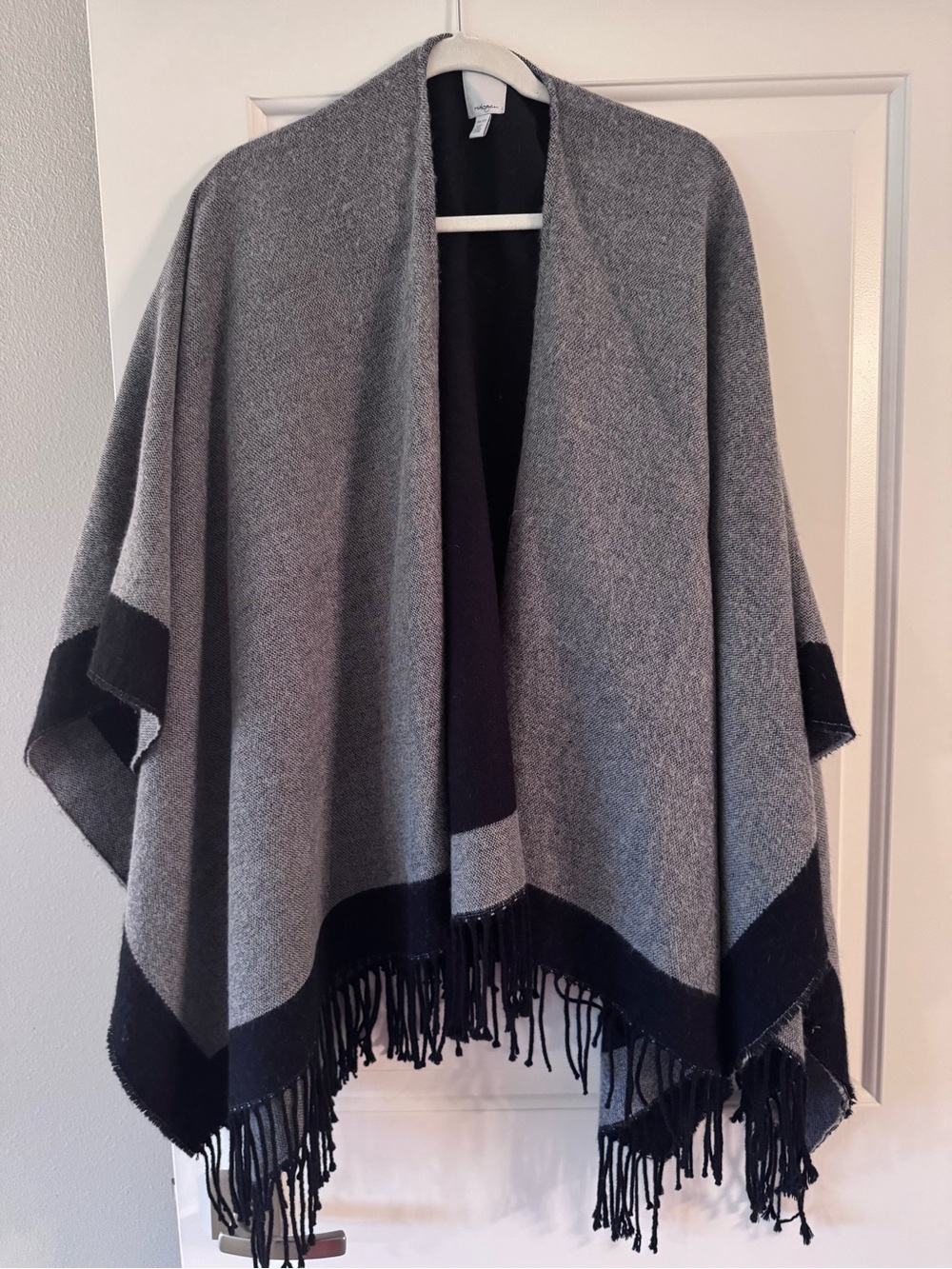 Women's Grey and Black Fringe Wrap Cape - OS
